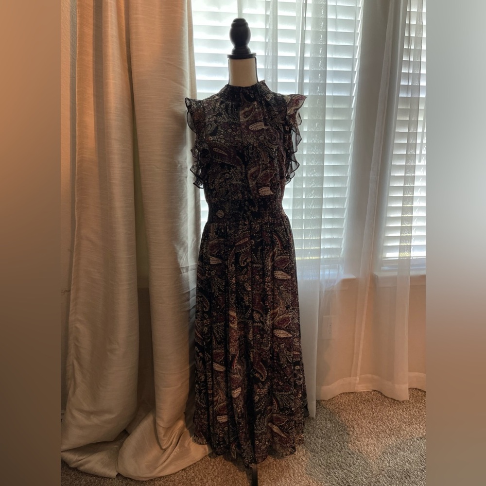 Antonio Melani Paisley Smocked Ruffle Sleeveless Maxi Dress
